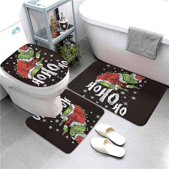 4 Pcs The Grinch Christmas Shower Curtain Set, Toilet Cover and Bath Mat 72x72 - Picture 2 of 7